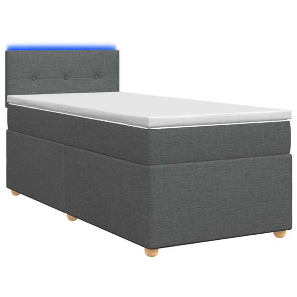 LED-valgustusega kontinentaalvoodi koos madratsiga, tumehall, 100 × 200 cm, kangas — mudel 3452353