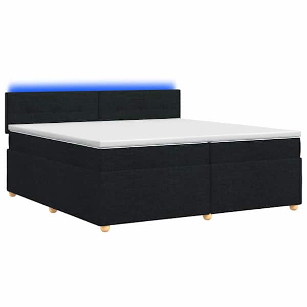 LED-valgustusega kontinentaalvoodi koos 2 madratsiga, must, 200 × 200 cm, kangas — mudel 3452501