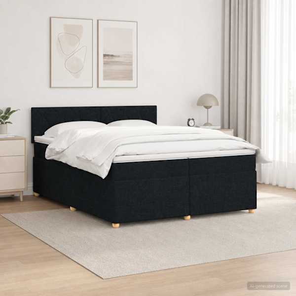 LED-valgustusega kontinentaalvoodi koos 2 madratsiga, must, 200 × 200 cm, kangas — mudel 3452508