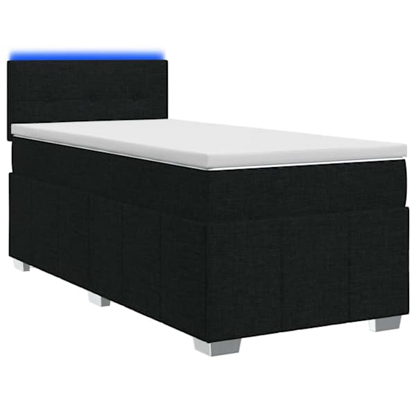LED-valgustusega kontinentaalvoodi koos madratsiga, must, 90 × 190 cm, kangas — mudel 3452567