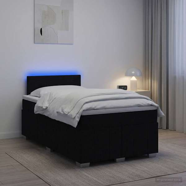 LED-valgustusega kontinentaalvoodi koos madratsiga, must, 120 × 190 cm, kangas — mudel 3452630