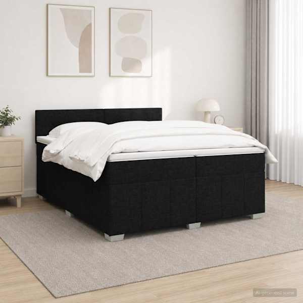 LED-valgustusega kontinentaalvoodi koos 2 madratsiga, must, 200 × 200 cm, kangas — mudel 3452756