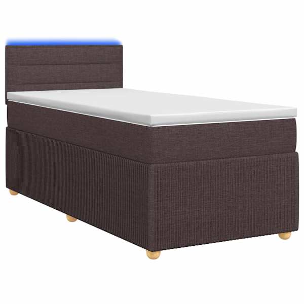 LED-valgustusega kontinentaalvoodi koos madratsiga, tumepruun, 90 × 200 cm, kangas — mudel 3452837