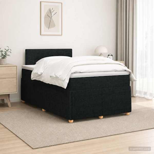 LED-valgustusega kontinentaalvoodi koos madratsiga, must, 120 × 190 cm, kangas — mudel 3452885