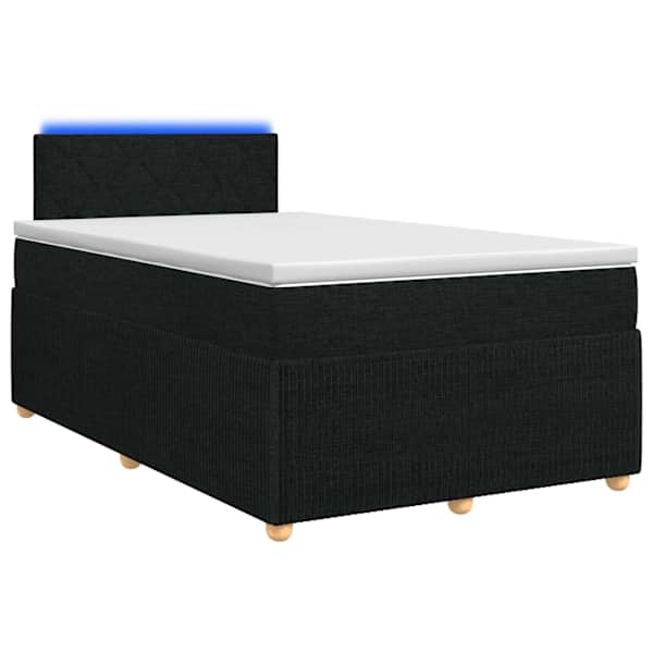 LED-valgustusega kontinentaalvoodi koos madratsiga, must, 120 × 190 cm, kangas — mudel 3452892