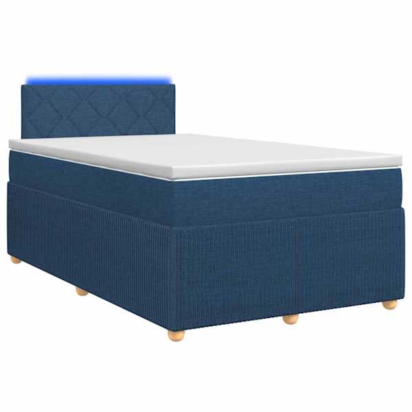 LED-valgustusega kontinentaalvoodi koos madratsiga, sinine, 120 × 200 cm, kangas — mudel 3452917