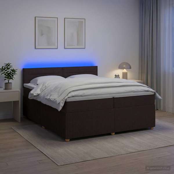 LED-valgustusega kontinentaalvoodi koos 2 madratsiga, tumepruun, 200 × 200 cm, kangas — mudel 3453005