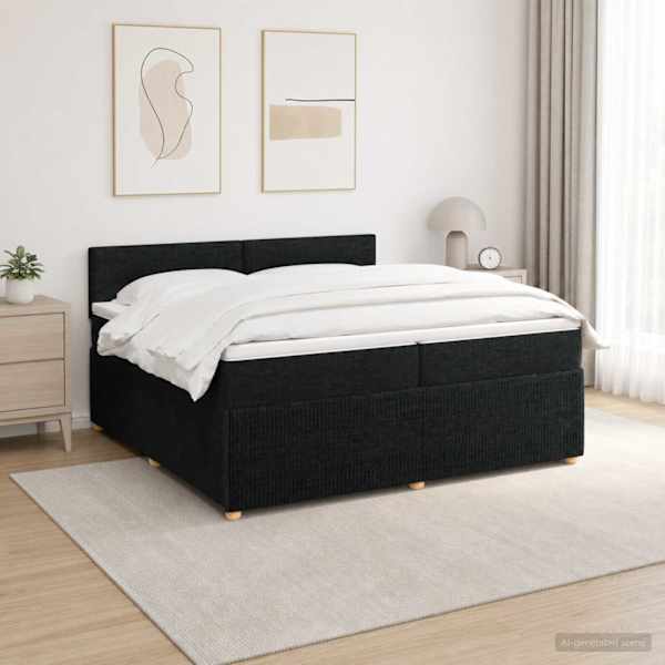 LED-valgustusega kontinentaalvoodi koos 2 madratsiga, must, 200 × 200 cm, kangas — mudel 3453011
