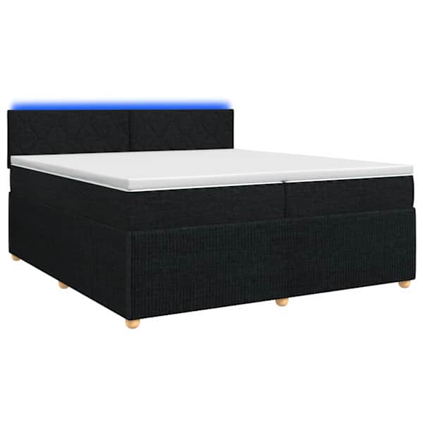 LED-valgustusega kontinentaalvoodi koos 2 madratsiga, must, 200 × 200 cm, kangas — mudel 3453018