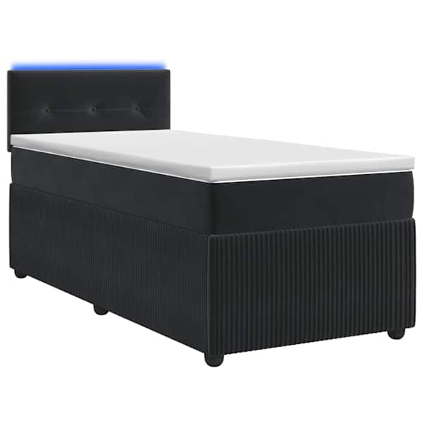 LED-valgustusega kontinentaalvoodi koos madratsiga, must, 90 × 190 cm, samet — mudel 3453049