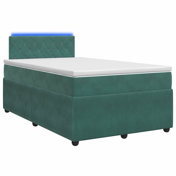 LED-valgustusega kontinentaalvoodi koos madratsiga, tumeroheline, 120 × 190 cm, samet — mudel 3453098