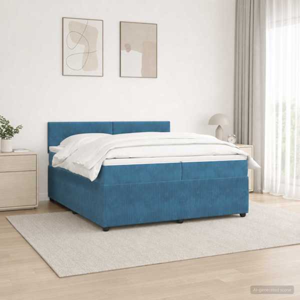 LED-valgustusega kontinentaalvoodi koos 2 madratsiga, sinine, 200 × 200 cm, samet — mudel 3453213