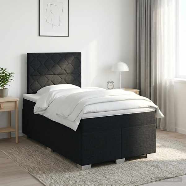 Kontinentaalvoodi koos madratsiga, must, 120 × 190 cm, kangas — mudel 3453369