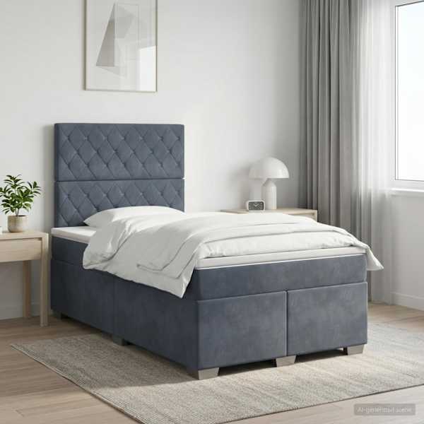 Kontinentaalvoodi koos madratsiga, tumehall, 120 × 190 cm, samet — mudel 3453597