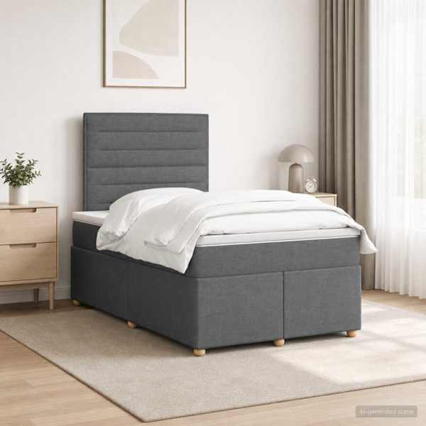 Kontinentaalvoodi koos madratsiga, tumehall, 120 × 190 cm, kangas — mudel 3453831
