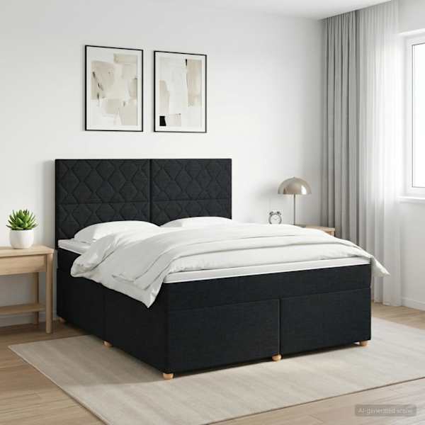 Kontinentaalvoodi koos madratsiga, must, 180 × 200 cm, kangas — mudel 3453951