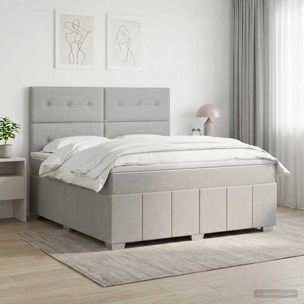 Kontinentaalvoodi koos madratsiga, helehall, 180 × 200 cm, kangas — mudel 3454197