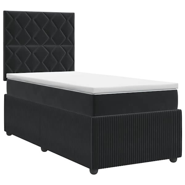 Voodiraam peatsiga koos 2 madratsiga, must, 80 × 200 cm, samet