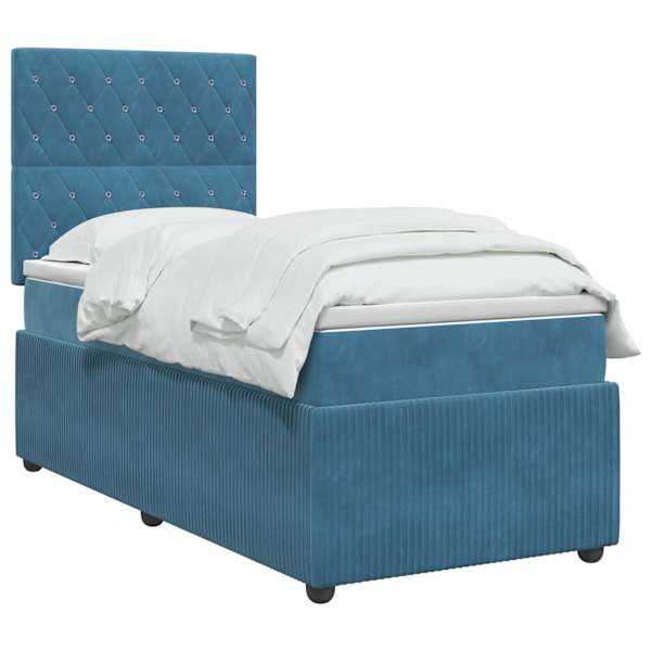 Kontinentaalvoodi koos madratsiga, sinine, 90 × 190 cm, samet