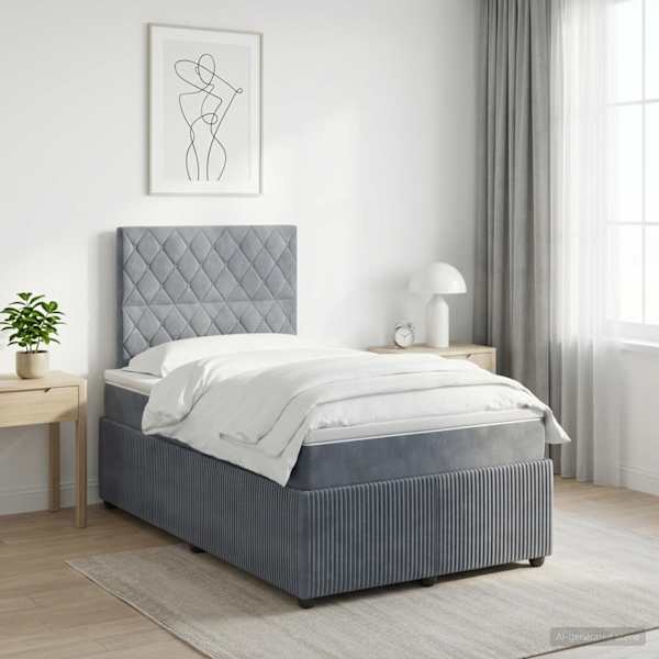 Kontinentaalvoodi koos madratsiga, tumehall, 120 × 190 cm, samet — mudel 3454560