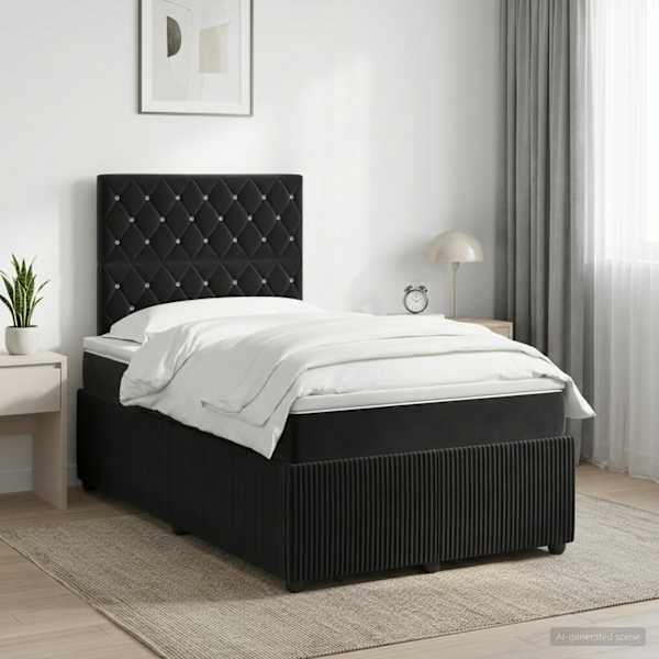 Kontinentaalvoodi koos madratsiga, must, 120 × 190 cm, samet — mudel 3454561