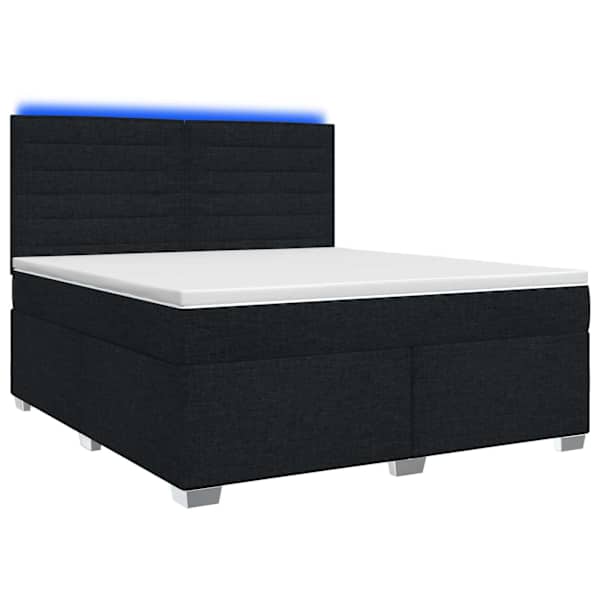 LED-valgustusega kontinentaalvoodi koos madratsiga, must, 140 × 190 cm, kangas — mudel 3454861