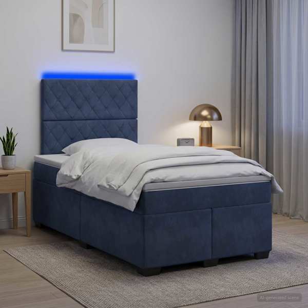 LED-valgustusega kontinentaalvoodi koos madratsiga, tumehall, 120 × 190 cm, samet — mudel 3455061