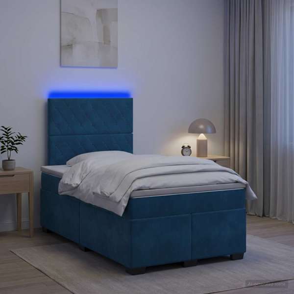 LED-valgustusega kontinentaalvoodi koos madratsiga, sinine, 120 × 190 cm, samet — mudel 3455064