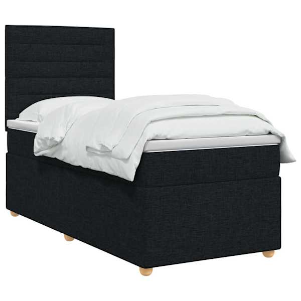 LED-valgustusega kontinentaalvoodi koos madratsiga, must, 90 × 190 cm, kangas — mudel 3455233