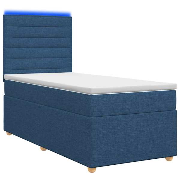 LED-valgustusega kontinentaalvoodi koos madratsiga, sinine, 90 × 200 cm, kangas — mudel 3455258