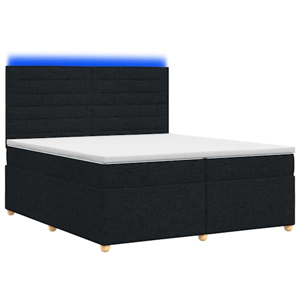 LED-valgustusega kontinentaalvoodi koos 2 madratsiga, must, 200 × 200 cm, kangas — mudel 3455422