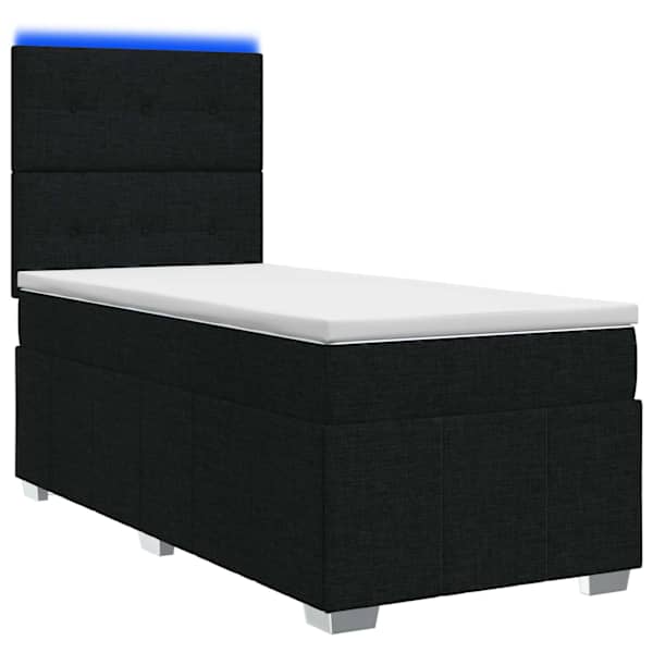 LED-valgustusega voodiraam peatsiga koos madratsiga, must, 100 × 200 cm, kangas — mudel 3455537