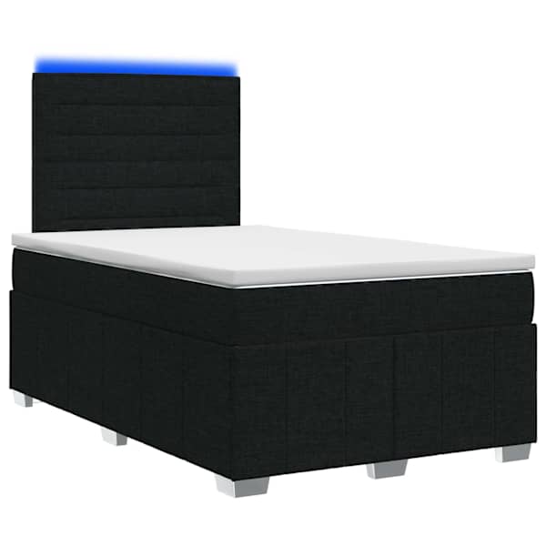LED-valgustusega voodiraam peatsiga koos madratsiga, must, 120 × 190 cm, kangas — mudel 3455551