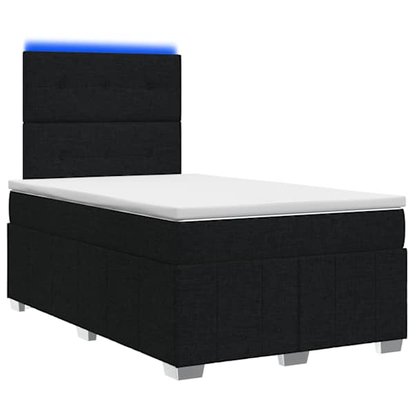 LED-valgustusega voodiraam peatsiga koos madratsiga, must, 120 × 190 cm, kangas — mudel 3455558