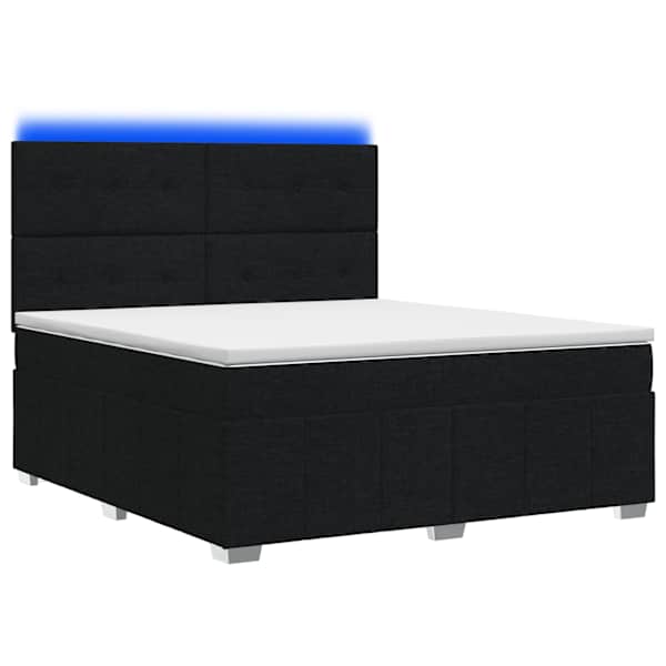 LED-valgustusega voodiraam peatsiga koos madratsiga, must, 140 × 190 cm, kangas — mudel 3455600