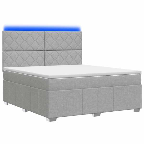 LED-valgustusega voodiraam peatsiga koos madratsiga, helehall, 140 × 190 cm, kangas — mudel 3455605