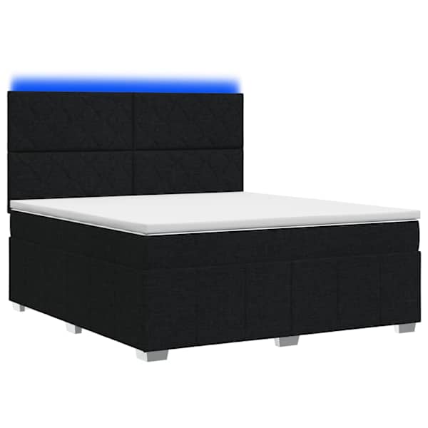 LED-valgustusega voodiraam peatsiga koos madratsiga, must, 140 × 190 cm, kangas — mudel 3455607
