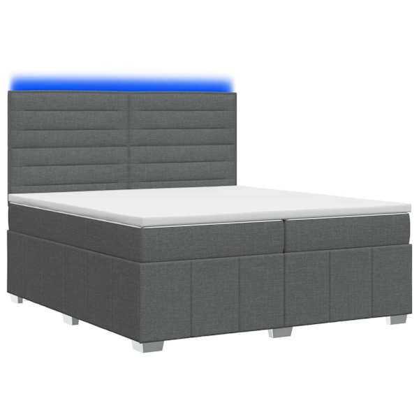 LED-valgustusega voodiraam peatsiga koos 2 madratsiga, tumehall, 200 × 200 cm, kangas — mudel 3455676