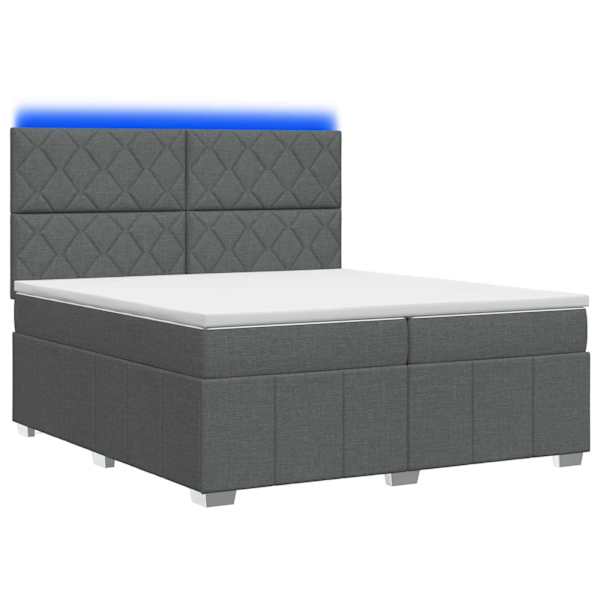 LED-valgustusega voodiraam peatsiga koos 2 madratsiga, tumehall, 200 × 200 cm, kangas — mudel 3455690