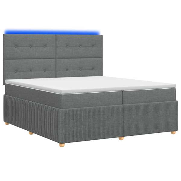 LED-valgustusega voodiraam peatsiga koos 2 madratsiga, tumehall, 200 × 200 cm, kangas — mudel 3455938