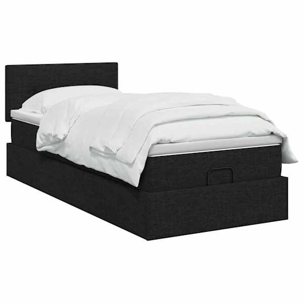 Voodiraam peatsiga koos madratsiga, must, 90 × 190 cm, kangas — mudel 3456290