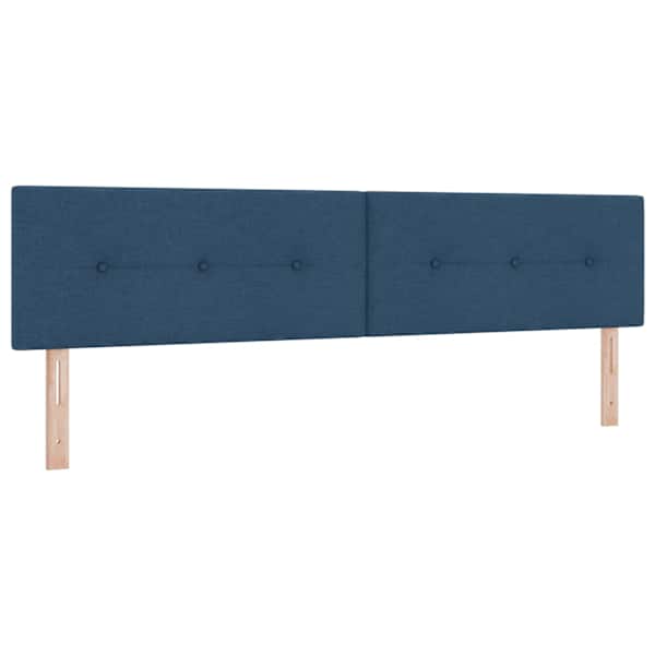 Voodiraam peatsiga koos 2 madratsiga, sinine, 200 × 200 cm, kangas — mudel 3456357