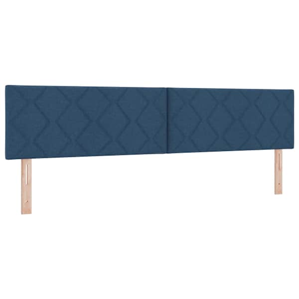 Voodiraam peatsiga koos 2 madratsiga, sinine, 200 × 200 cm, kangas — mudel 3456440