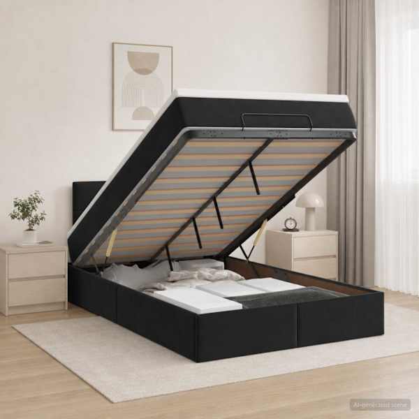 Voodiraam peatsiga koos madratsiga, must, 120 × 190 cm, samet — mudel 3456545