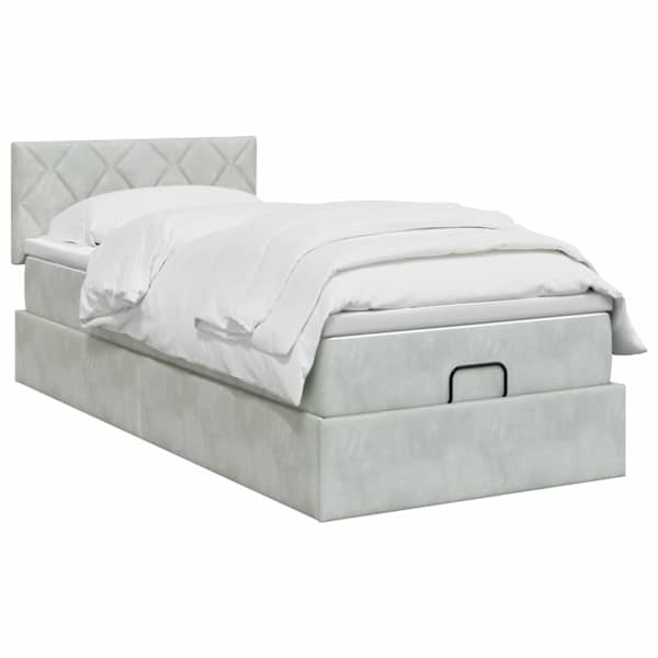 Voodiraam peatsiga koos madratsiga, helehall, 80 × 200 cm, samet