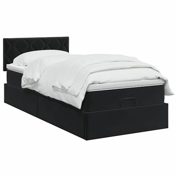 Voodiraam peatsiga koos madratsiga, must, 80 × 200 cm, samet