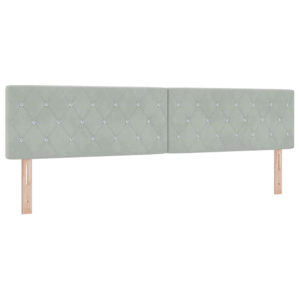 Voodiraam peatsiga koos 2 madratsiga, 2 voodiraami, helehall, 200 × 200 cm, samet — mudel 3456738