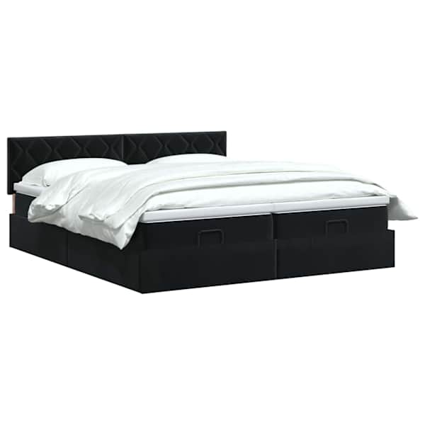 Voodiraam peatsiga koos 2 madratsiga, 2 voodiraami, must, 160 × 200 cm, samet