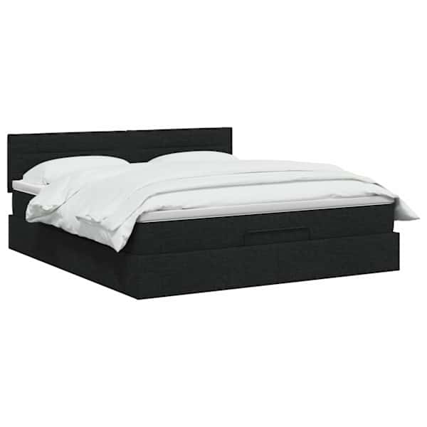 LED-valgustusega voodiraam peatsiga koos madratsiga, must, 140 × 190 cm, kangas — mudel 3456824