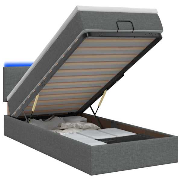 LED-valgustusega voodiraam peatsiga koos madratsiga, tumehall, 80 × 200 cm — mudel 3456864